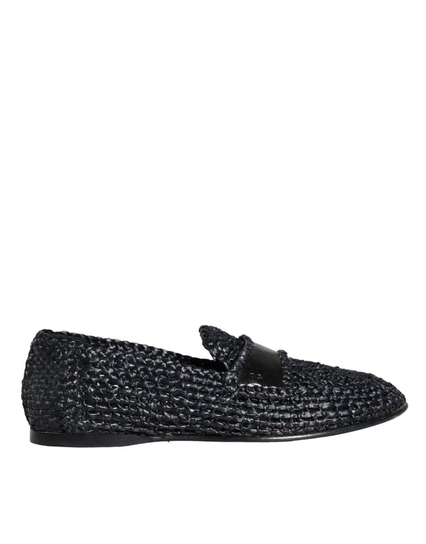 Schwarz gewebt Raffia Slip On Loafers Männer Schuhe