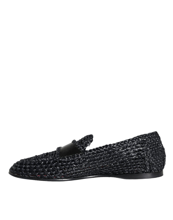 Schwarz gewebt Raffia Slip On Loafers Männer Schuhe