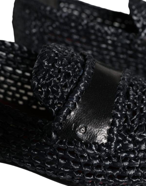 Schwarz gewebt Raffia Slip On Loafers Männer Schuhe