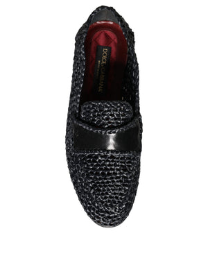 Schwarz gewebt Raffia Slip On Loafers Männer Schuhe