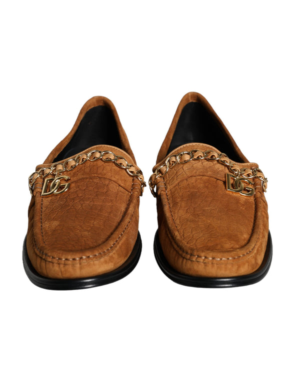 Braune Samtleder Logo Mokassin Slip On Schuhe