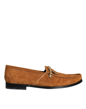 Braune Samtleder Logo Mokassin Slip On Schuhe