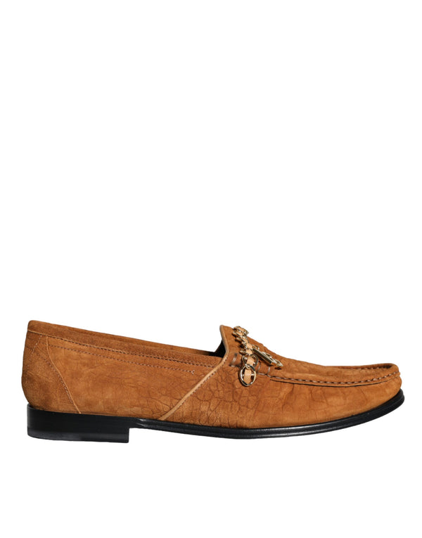 Braune Samtleder Logo Mokassin Slip On Schuhe