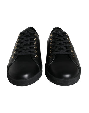 Schwarz Gold Leder Klassische Sneakers Schuhe