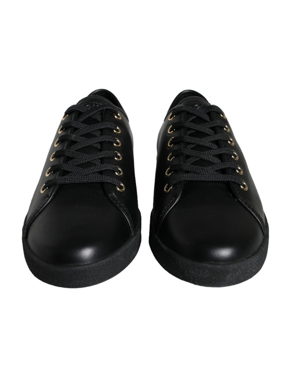 Schwarz Gold Leder Klassische Sneakers Schuhe