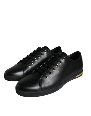 Schwarz Gold Leder Klassische Sneakers Schuhe