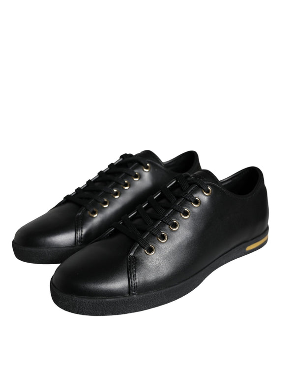 Schwarz Gold Leder Klassische Sneakers Schuhe