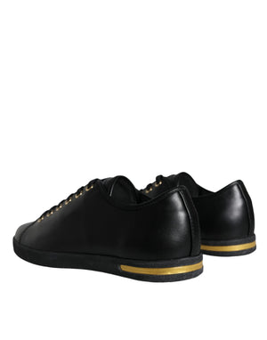 Schwarz Gold Leder Klassische Sneakers Schuhe