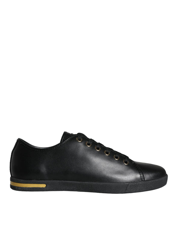 Schwarz Gold Leder Klassische Sneakers Schuhe