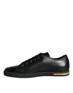 Schwarz Gold Leder Klassische Sneakers Schuhe