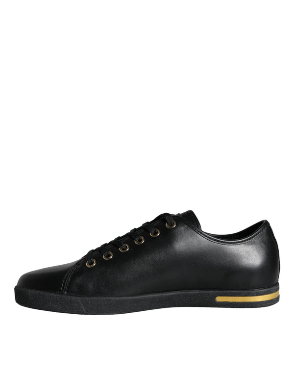 Schwarz Gold Leder Klassische Sneakers Schuhe