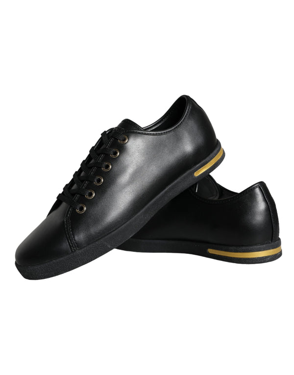 Schwarz Gold Leder Klassische Sneakers Schuhe