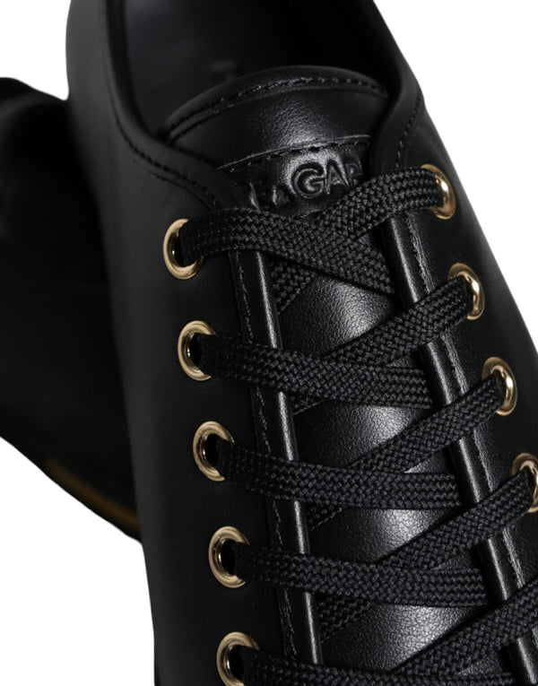 Schwarz Gold Leder Klassische Sneakers Schuhe