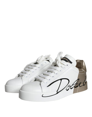 Weiß Gold Portofino Low Top Leder Turnschuhe Schuhe