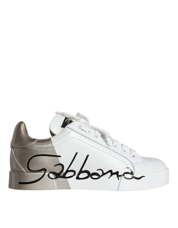 Weiß Gold Portofino Low Top Leder Turnschuhe Schuhe