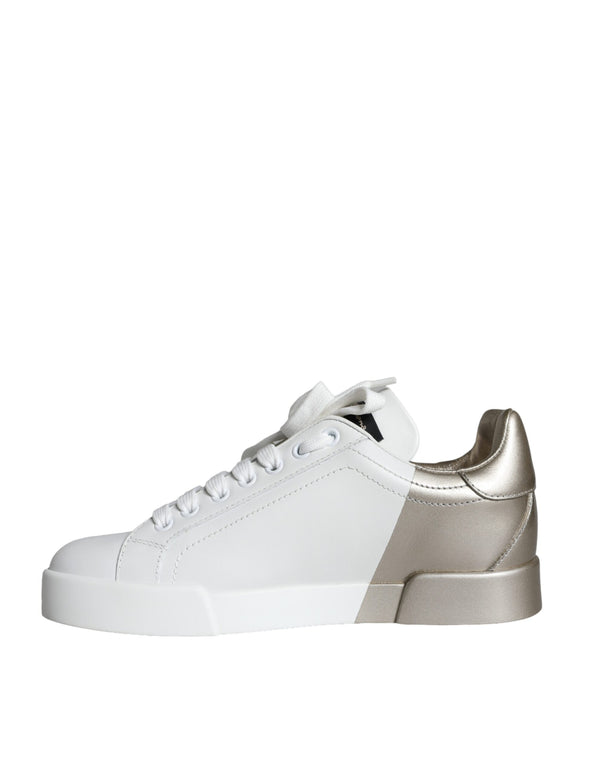 Weiß Gold Portofino Low Top Leder Turnschuhe Schuhe