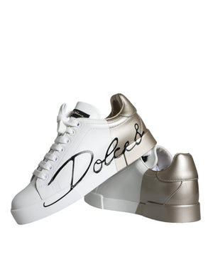 Weiß Gold Portofino Low Top Leder Turnschuhe Schuhe