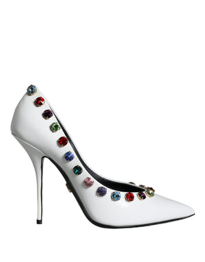 Weiß Kristall Leder High Heels Pumps Schuhe