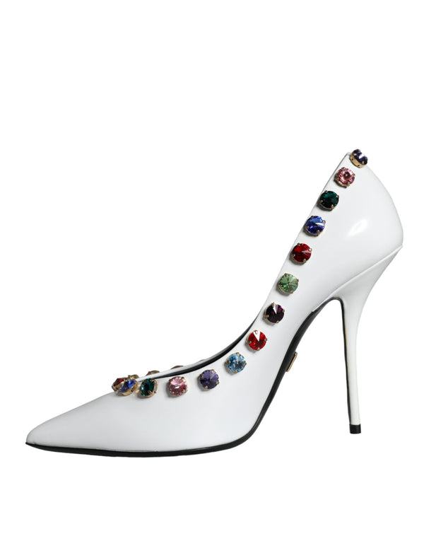 Weiß Kristall Leder High Heels Pumps Schuhe