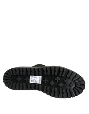 Schwarze Leder Jersey Kniehohe Stiefel Schuhe
