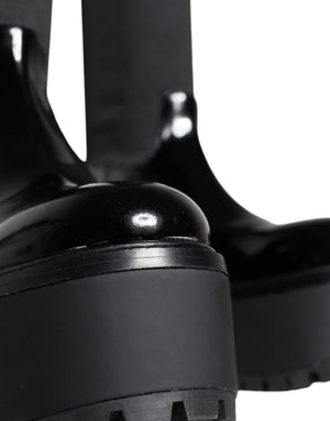 Schwarze Leder Jersey Kniehohe Stiefel Schuhe