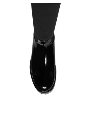 Schwarze Leder Jersey Kniehohe Stiefel Schuhe
