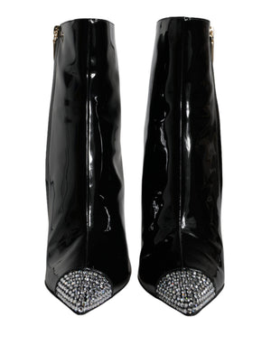 Schwarz Lackleder Kristall Absatz Stiefel Schuhe