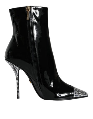 Schwarz Lackleder Kristall Absatz Stiefel Schuhe
