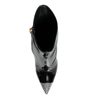 Schwarz Lackleder Kristall Absatz Stiefel Schuhe
