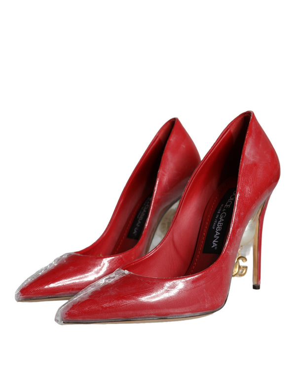 Rote Lackleder Faux Pearl Heels Pumps Schuhe