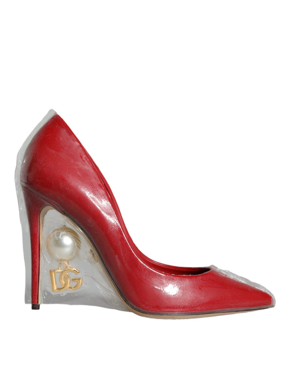 Rote Lackleder Faux Pearl Heels Pumps Schuhe
