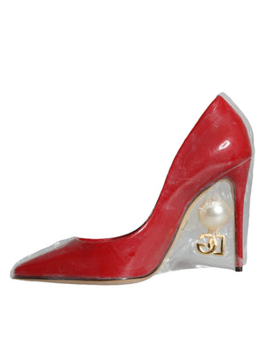 Rote Lackleder Faux Pearl Heels Pumps Schuhe