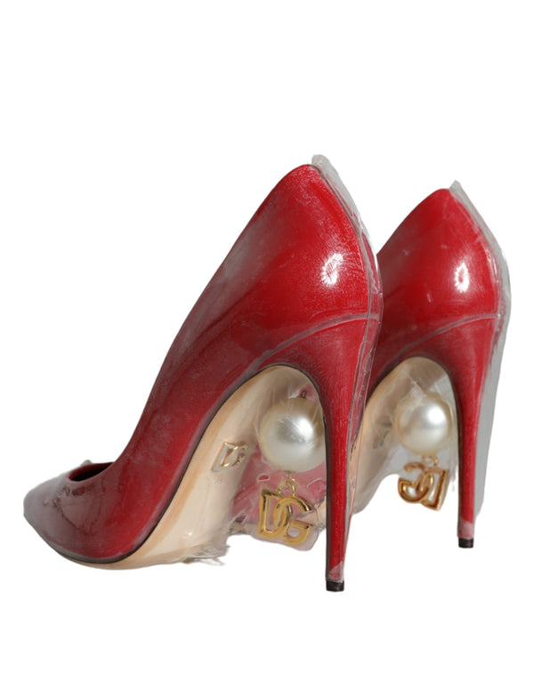 Rote Lackleder Faux Pearl Heels Pumps Schuhe