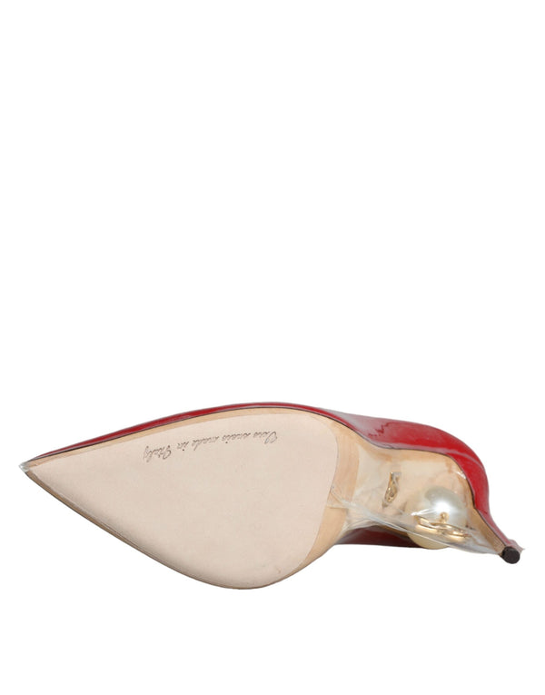 Rote Lackleder Faux Pearl Heels Pumps Schuhe