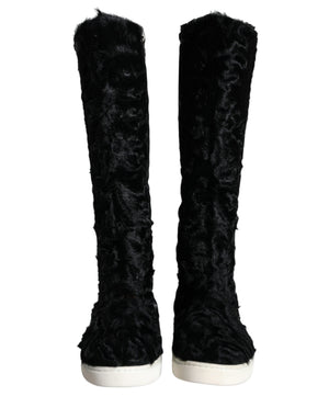 Schwarz Xiangao Lammfell Leder Stiefel Schuhe