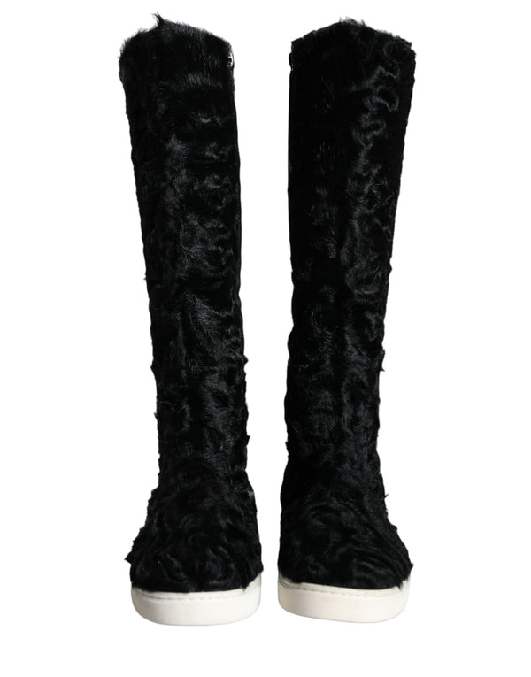 Schwarz Xiangao Lammfell Leder Stiefel Schuhe