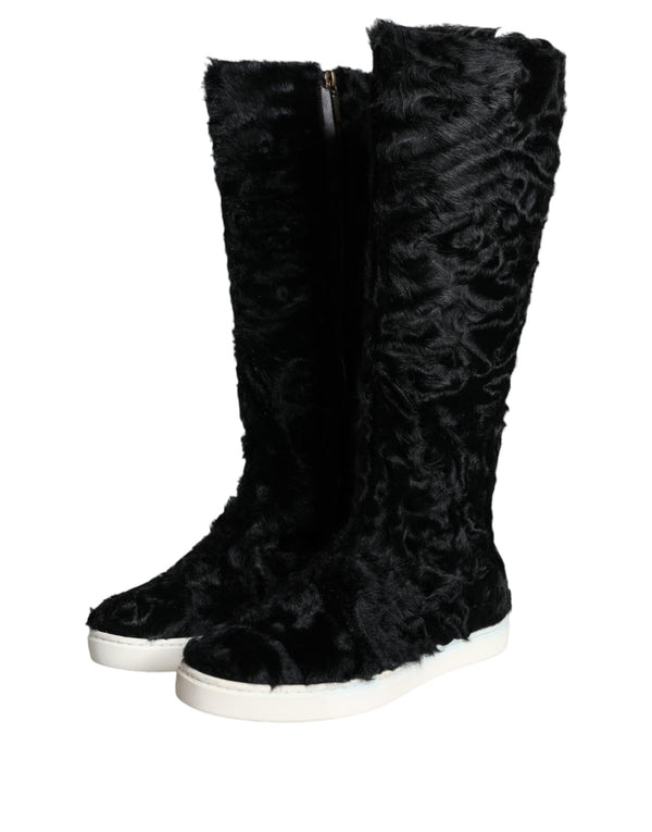 Schwarz Xiangao Lammfell Leder Stiefel Schuhe
