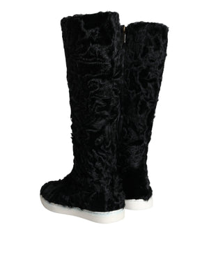 Schwarz Xiangao Lammfell Leder Stiefel Schuhe