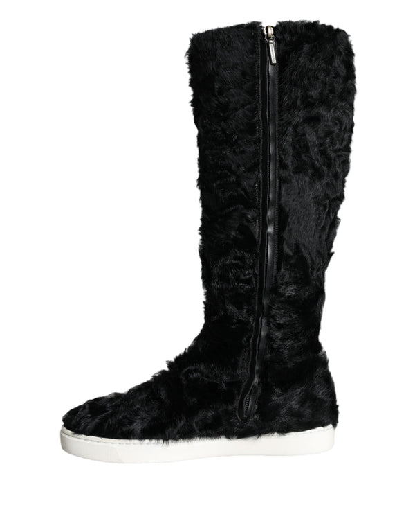 Schwarz Xiangao Lammfell Leder Stiefel Schuhe