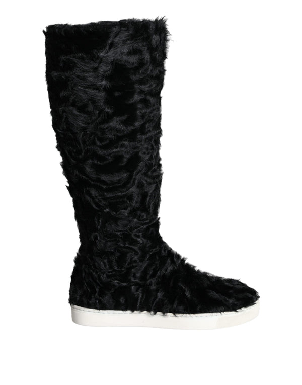 Schwarz Xiangao Lammfell Leder Stiefel Schuhe