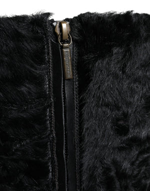 Schwarz Xiangao Lammfell Leder Stiefel Schuhe