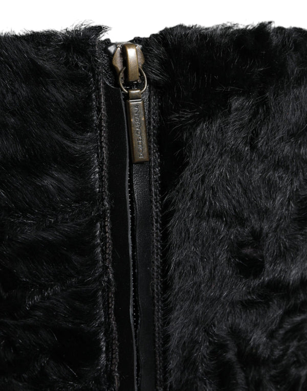Schwarz Xiangao Lammfell Leder Stiefel Schuhe