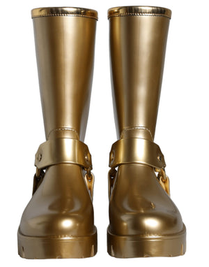 Metallic Gold Gummi PVC Regen Stiefel Schuhe