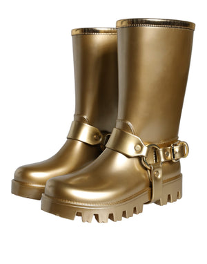 Metallic Gold Gummi PVC Regen Stiefel Schuhe