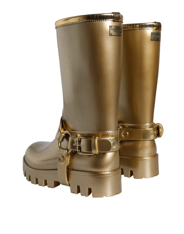 Metallic Gold Gummi PVC Regen Stiefel Schuhe
