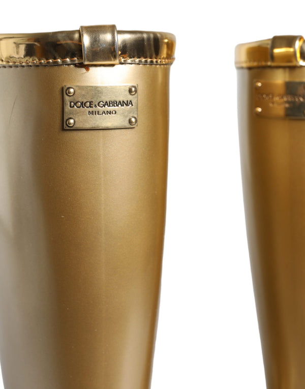 Metallic Gold Gummi PVC Regen Stiefel Schuhe