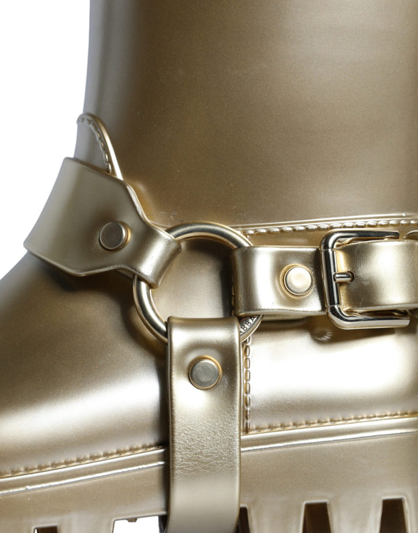 Metallic Gold Gummi PVC Regen Stiefel Schuhe