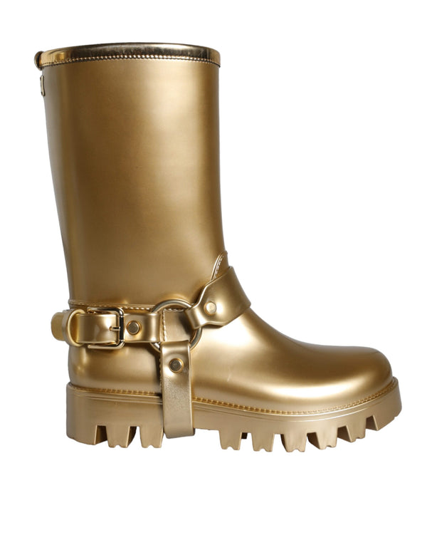 Metallic Gold Gummi PVC Regen Stiefel Schuhe
