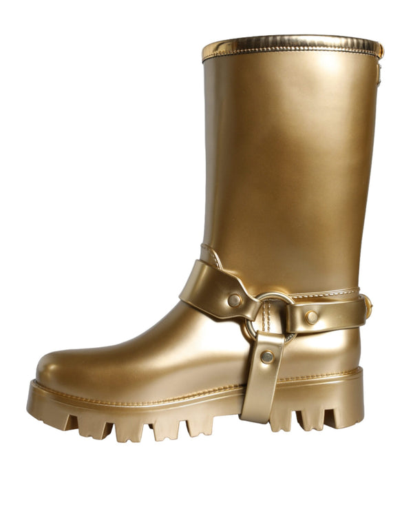 Metallic Gold Gummi PVC Regen Stiefel Schuhe