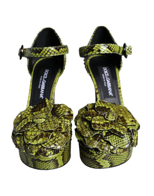 Grünes Exotisches Leder Knöchelriemchen Heels Sandalen Schuhe